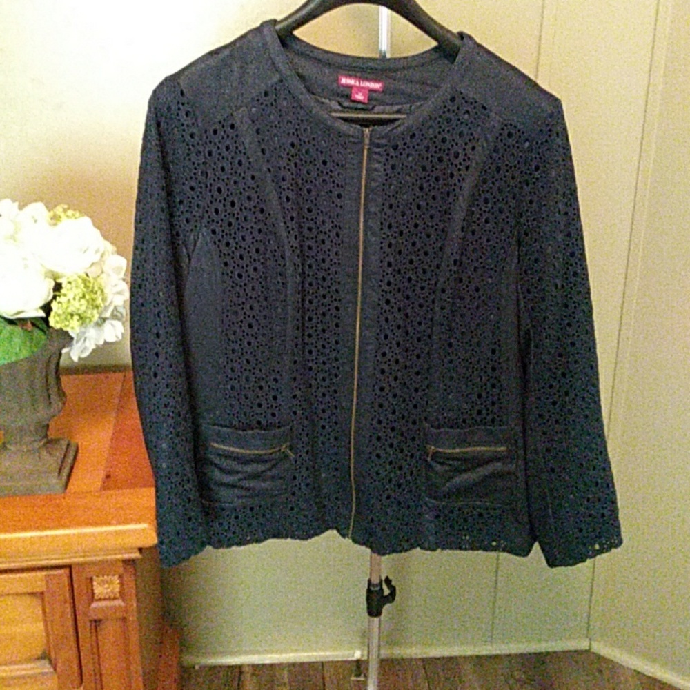 [3/$60] Navy denim & eyelet jacket
